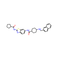 O=C(Nc1ccc2nc(NC(=O)C3CCCC3)sc2c1)C1CCC(NCc2ccc3ccccc3c2)CC1 ZINC000028967865