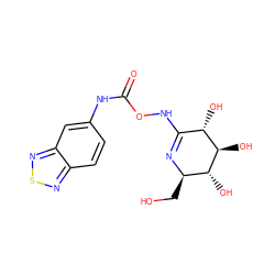 O=C(Nc1ccc2nsnc2c1)ONC1=N[C@H](CO)[C@@H](O)[C@H](O)[C@H]1O ZINC000653725572