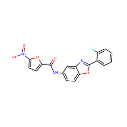 O=C(Nc1ccc2oc(-c3ccccc3F)nc2c1)c1ccc([N+](=O)[O-])o1 ZINC000002478273