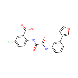 O=C(Nc1cccc(-c2ccoc2)c1)C(=O)Nc1ccc(Cl)cc1C(=O)O ZINC000115036745