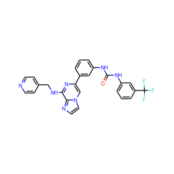 O=C(Nc1cccc(-c2cn3ccnc3c(NCc3ccncc3)n2)c1)Nc1cccc(C(F)(F)F)c1 ZINC000036414544