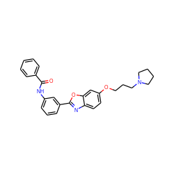 O=C(Nc1cccc(-c2nc3ccc(OCCCN4CCCC4)cc3o2)c1)c1ccccc1 ZINC001772615537