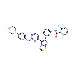 O=C(Nc1cccc(-c2nc3sccn3c2-c2ccnc(Nc3ccc(N4CCOCC4)cc3)n2)c1)c1c(F)cccc1F ZINC000049793807