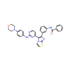 O=C(Nc1cccc(-c2nc3sccn3c2-c2ccnc(Nc3ccc(N4CCOCC4)cc3)n2)c1)c1ccccc1 ZINC000049781186