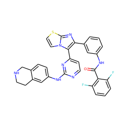 O=C(Nc1cccc(-c2nc3sccn3c2-c2ccnc(Nc3ccc4c(c3)CCNC4)n2)c1)c1c(F)cccc1F ZINC000049793427