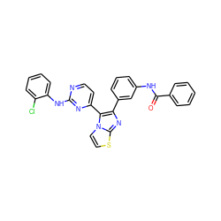 O=C(Nc1cccc(-c2nc3sccn3c2-c2ccnc(Nc3ccccc3Cl)n2)c1)c1ccccc1 ZINC000063539918