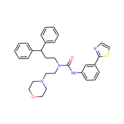 O=C(Nc1cccc(-c2nccs2)c1)N(CCC(c1ccccc1)c1ccccc1)CCN1CCOCC1 ZINC000095603491