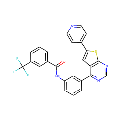 O=C(Nc1cccc(-c2ncnc3sc(-c4ccncc4)cc23)c1)c1cccc(C(F)(F)F)c1 ZINC000043205196