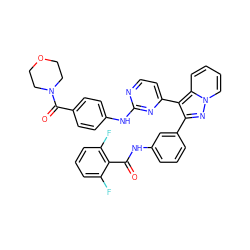 O=C(Nc1cccc(-c2nn3ccccc3c2-c2ccnc(Nc3ccc(C(=O)N4CCOCC4)cc3)n2)c1)c1c(F)cccc1F ZINC000049626141