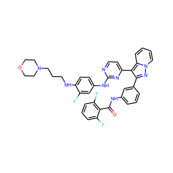 O=C(Nc1cccc(-c2nn3ccccc3c2-c2ccnc(Nc3ccc(NCCCN4CCOCC4)c(F)c3)n2)c1)c1c(F)cccc1F ZINC000048307299