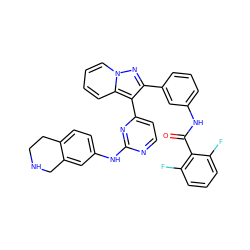 O=C(Nc1cccc(-c2nn3ccccc3c2-c2ccnc(Nc3ccc4c(c3)CNCC4)n2)c1)c1c(F)cccc1F ZINC000063540216