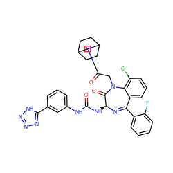 O=C(Nc1cccc(-c2nnn[nH]2)c1)N[C@@H]1N=C(c2ccccc2F)c2cccc(Cl)c2N(CC(=O)N2CC3CCC(CC3)C2)C1=O ZINC000029235664