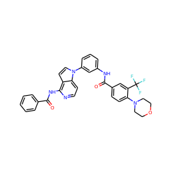 O=C(Nc1cccc(-n2ccc3c(NC(=O)c4ccccc4)nccc32)c1)c1ccc(N2CCOCC2)c(C(F)(F)F)c1 ZINC000049777244