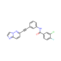 O=C(Nc1cccc(C#Cc2ccc3nccn3n2)c1)c1ccc(F)c(Cl)c1 ZINC001772631292