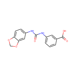 O=C(Nc1cccc(C(=O)O)c1)Nc1ccc2c(c1)OCO2 ZINC000015934321