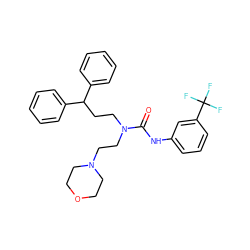 O=C(Nc1cccc(C(F)(F)F)c1)N(CCC(c1ccccc1)c1ccccc1)CCN1CCOCC1 ZINC000095601509