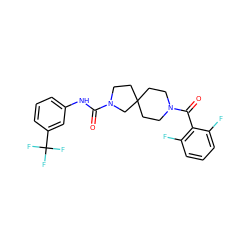 O=C(Nc1cccc(C(F)(F)F)c1)N1CCC2(CCN(C(=O)c3c(F)cccc3F)CC2)C1 ZINC000096285160