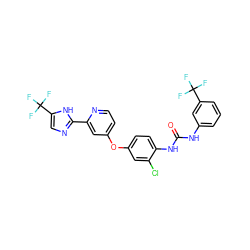 O=C(Nc1cccc(C(F)(F)F)c1)Nc1ccc(Oc2ccnc(-c3ncc(C(F)(F)F)[nH]3)c2)cc1Cl ZINC000084757048