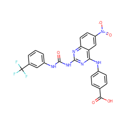 O=C(Nc1cccc(C(F)(F)F)c1)Nc1nc(Nc2ccc(C(=O)O)cc2)c2cc([N+](=O)[O-])ccc2n1 ZINC000071319388