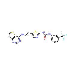 O=C(Nc1cccc(C(F)(F)F)c1)Nc1ncc(CCNc2ncnc3ccsc23)s1 ZINC000020149037