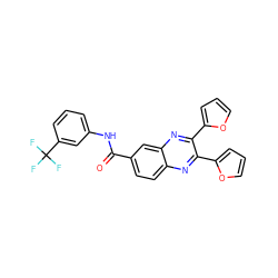 O=C(Nc1cccc(C(F)(F)F)c1)c1ccc2nc(-c3ccco3)c(-c3ccco3)nc2c1 ZINC000001163890