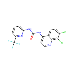 O=C(Nc1cccc(C(F)(F)F)n1)Nc1ccnc2c(Cl)c(Cl)ccc12 ZINC000063540316