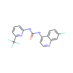 O=C(Nc1cccc(C(F)(F)F)n1)Nc1ccnc2cc(F)ccc12 ZINC000063540304