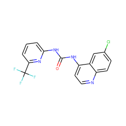 O=C(Nc1cccc(C(F)(F)F)n1)Nc1ccnc2ccc(Cl)cc12 ZINC000063540296