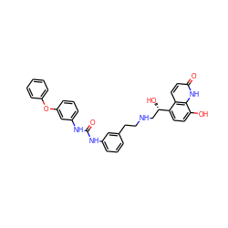 O=C(Nc1cccc(CCNC[C@H](O)c2ccc(O)c3[nH]c(=O)ccc23)c1)Nc1cccc(Oc2ccccc2)c1 ZINC000066112932