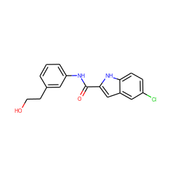 O=C(Nc1cccc(CCO)c1)c1cc2cc(Cl)ccc2[nH]1 ZINC000040953654