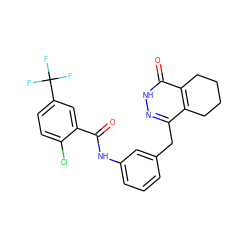 O=C(Nc1cccc(Cc2n[nH]c(=O)c3c2CCCC3)c1)c1cc(C(F)(F)F)ccc1Cl ZINC000168467494