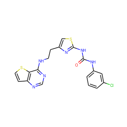 O=C(Nc1cccc(Cl)c1)Nc1nc(CCNc2ncnc3ccsc23)cs1 ZINC000063539631