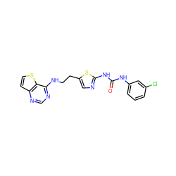 O=C(Nc1cccc(Cl)c1)Nc1ncc(CCNc2ncnc3ccsc23)s1 ZINC000040393428