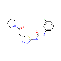 O=C(Nc1cccc(Cl)c1)Nc1nnc(CC(=O)N2CCCC2)s1 ZINC000021703875