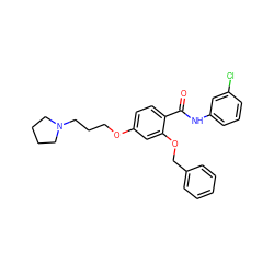 O=C(Nc1cccc(Cl)c1)c1ccc(OCCCN2CCCC2)cc1OCc1ccccc1 ZINC000072182608