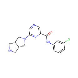 O=C(Nc1cccc(Cl)c1)c1cncc(N2C[C@@H]3CNC[C@@H]3C2)n1 ZINC000073168436