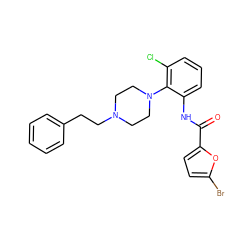 O=C(Nc1cccc(Cl)c1N1CCN(CCc2ccccc2)CC1)c1ccc(Br)o1 ZINC000062241856