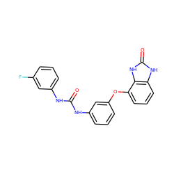 O=C(Nc1cccc(F)c1)Nc1cccc(Oc2cccc3[nH]c(=O)[nH]c23)c1 ZINC000045336084