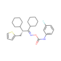 O=C(Nc1cccc(F)c1)O/N=C(\C1CCCCC1)[C@H](Cc1cccs1)C1CCCCC1 ZINC000058506655