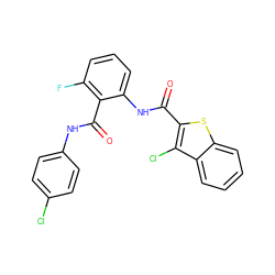 O=C(Nc1cccc(F)c1C(=O)Nc1ccc(Cl)cc1)c1sc2ccccc2c1Cl ZINC000013487496