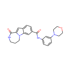 O=C(Nc1cccc(N2CCOCC2)c1)c1ccc2cc3n(c2c1)CCCNC3=O ZINC000147706878