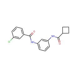 O=C(Nc1cccc(NC(=O)C2CCC2)c1)c1cccc(Cl)c1 ZINC000049035435