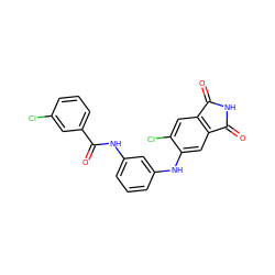 O=C(Nc1cccc(Nc2cc3c(cc2Cl)C(=O)NC3=O)c1)c1cccc(Cl)c1 ZINC000073166666