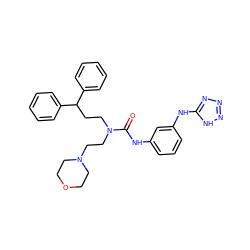 O=C(Nc1cccc(Nc2nnn[nH]2)c1)N(CCC(c1ccccc1)c1ccccc1)CCN1CCOCC1 ZINC000095602821