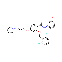 O=C(Nc1cccc(O)c1)c1ccc(OCCCN2CCCC2)cc1OCc1c(F)cccc1F ZINC000072178317