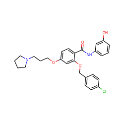 O=C(Nc1cccc(O)c1)c1ccc(OCCCN2CCCC2)cc1OCc1ccc(Cl)cc1 ZINC000072180890