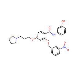 O=C(Nc1cccc(O)c1)c1ccc(OCCCN2CCCC2)cc1OCc1cccc([N+](=O)[O-])c1 ZINC000072181259