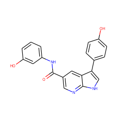 O=C(Nc1cccc(O)c1)c1cnc2[nH]cc(-c3ccc(O)cc3)c2c1 ZINC001772617255