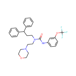 O=C(Nc1cccc(OC(F)(F)F)c1)N(CCC(c1ccccc1)c1ccccc1)CCN1CCOCC1 ZINC000095601368