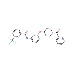 O=C(Nc1cccc(OC2CCN(C(=O)c3cccnc3)CC2)c1)c1cccc(C(F)(F)F)c1 ZINC000653825940